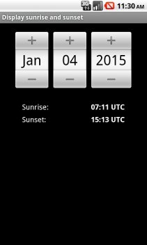 Anzeige der Sonnenaufgang und -untergang an ausgewählten Datum